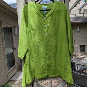 Mosaic linen top, bright green, very oversized S, NWT